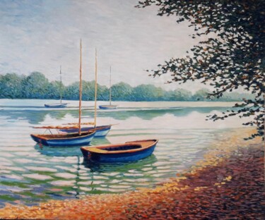 Peinture intitulée "Bateaux sur l'Odet,…" par Jm Guenard, Œuvre d'art originale, Huile