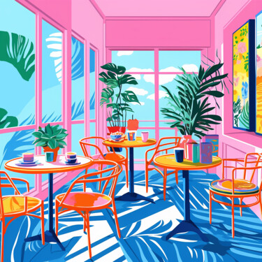 绘画 标题为“Morning cafe” 由Kosta Morr, 原创艺术品, 丙烯 安装在木质担架架上