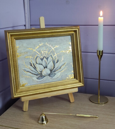 The white lotus. Original art with frame 绘画 标题为“The white lotus. Or…” 由Olga Ponomarenko, 原创艺术品, 丙烯 安装在纸板上