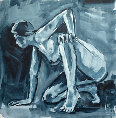 绘画 标题为“Nude woman in grey…” 由Lada Kholosho, 原创艺术品, 丙烯 安装在纸板上