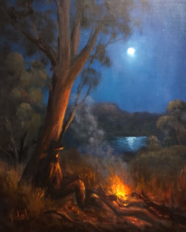 Painting titled "Silence of the Night" by Christopher Vidal, Original Artwork, Oil Mounted on Aluminium