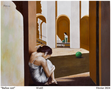 Peinture intitulée "Ballon vert" par Plumerand Frédéric, Œuvre d'art originale, Huile