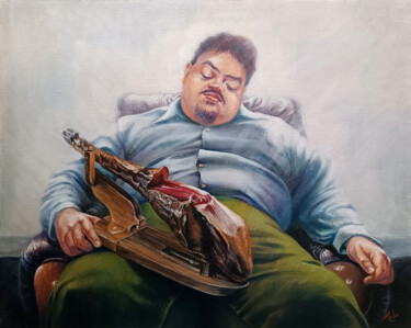 绘画 标题为“🍗 Pata Negra” 由Isabel Mahe, 原创艺术品, 油 安装在木质担架架上