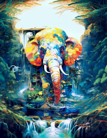 数字艺术 标题为“Elephant Paradise” 由Artcypia, 原创艺术品, AI生成的图像