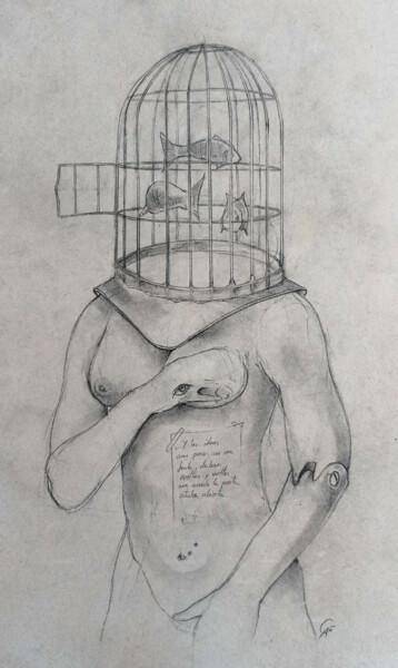 Drawing titled "Encerradas" by Julio Cesar Garcia Garnateo, Original Artwork, Pencil
