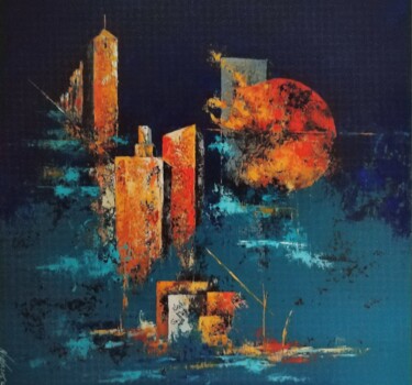Painting titled "Les 2 mondes" by Jean Maurice Silvain, Original Artwork, Oil