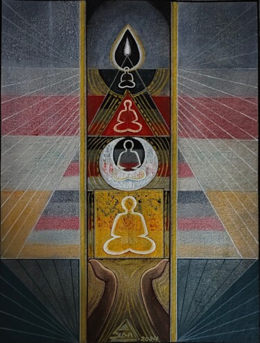 Painting titled "Five Elements" by Suddha Sama, Original Artwork, Acrylic Mounted on Wood Stretcher frame