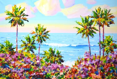 Schilderij getiteld "Palm trees. Ocean.…" door Iryna Kastsova, Origineel Kunstwerk, Acryl Gemonteerd op Frame voor houten br…