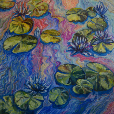 绘画 标题为“Water Lilies” 由Katarzyna Machejek, 原创艺术品, 油 安装在木质担架架上