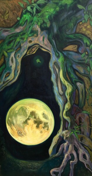 Painting titled "''Sunset of the moo…" by Raffi Ghazaryan, Original Artwork, Oil Mounted on Wood Stretcher frame