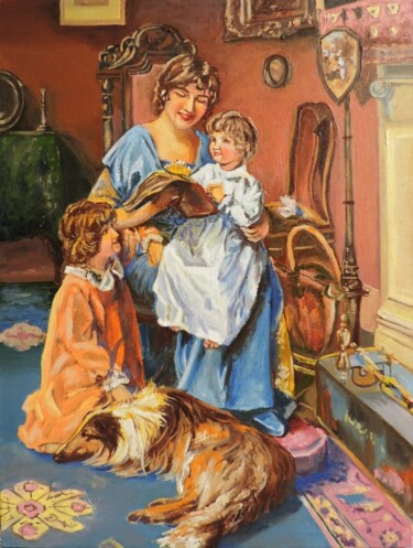 Painting titled "Читаем сказку" by Maksim Fedkin, Original Artwork, Oil