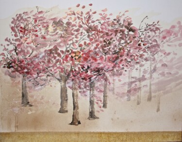 Painting titled "Vibration Végétale…" by Martine Thibaud, Original Artwork, Ink Mounted on Wood Stretcher frame
