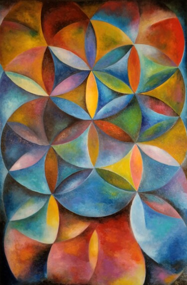 Painting titled "Fleur de vie 2" by Jean-Luc Portet, Original Artwork, Oil