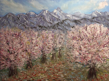 Pittura intitolato "March's gardens" da Maria Galan, Opera d'arte originale, Olio Montato su Telaio per barella in legno