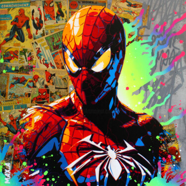 绘画 标题为“spiderman "le droit…” 由Max Andriot, 原创艺术品, 丙烯 安装在木质担架架上