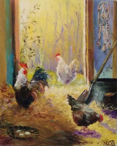 Original painting "Morning in the Chicken Coop" 绘画 标题为“Original painting "…” 由Sergiy Tsymbalov, 原创艺术品, 油