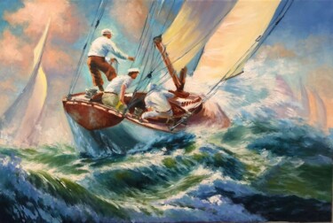 Парусная регата Peinture intitulée "Парусная регата" par Tatiana Rykova (Rosa), Œuvre d'art originale, Huile