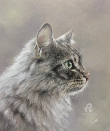 Dessin intitulée "Attentive listener" par Irene_art, Œuvre d'art originale, Pastel