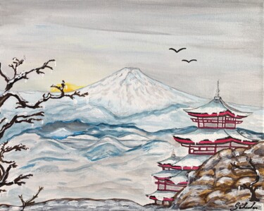 L’hiver au Japon (série des 4 saisons) Peinture intitulée "L’hiver au Japon (s…" par Valérie Schuler, Œuvre d'art originale, Acrylique Monté sur Châssis en bois