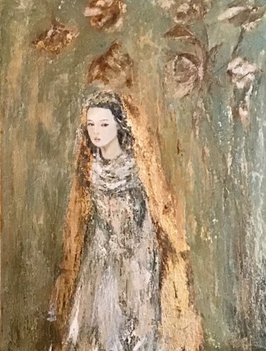 Peinture intitulée "La cape dorée" par Electre, Œuvre d'art originale, Huile Monté sur Châssis en bois