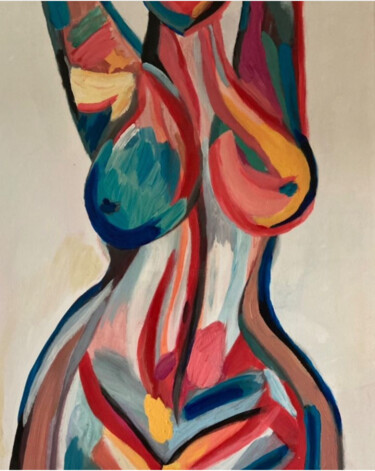 BLUE BREASTED NUDE 绘画 标题为“BLUE BREASTED NUDE” 由Nina Brandhoff, 原创艺术品, 丙烯 安装在木质担架架上