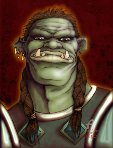 제목이 "Orc Guerrier - 2002"인 그림 M. Séb로, 원작, 연필
