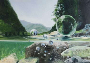 Malerei mit dem Titel "Im Bach" von Christa Riemann, Original-Kunstwerk, Acryl Auf Keilrahmen aus Holz montiert