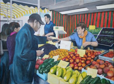Pintura intitulada "Bonn, Marktstand" por Reingard Raasch-Aselmeyer, Obras de arte originais, Acrílico Montado em Armação em…