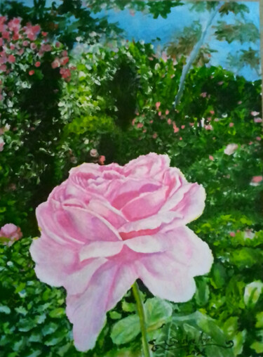Painting titled "The Shining Rose" by Sunshine Amos, Original Artwork, Watercolor