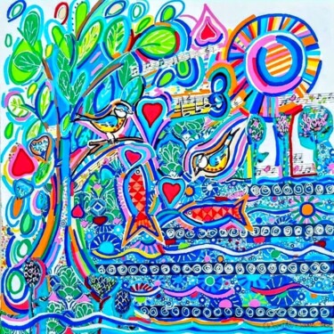 Pintura intitulada "Un petit poisson un…" por Daniele Jasselin, Obras de arte originais, Acrílico
