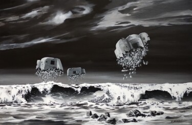 Peinture intitulée "Envolée bétonnée" par Jean-François Déridet, Œuvre d'art originale, Huile Monté sur Châssis en bois