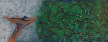 Painting titled "L'arbre et son oise…" by Christina Langevin, Original Artwork, Acrylic Mounted on Wood Stretcher frame