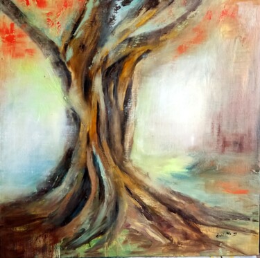 Painting titled "Arbre Valence" by Danielle Mangeon, Original Artwork, Oil Mounted on Wood Stretcher frame