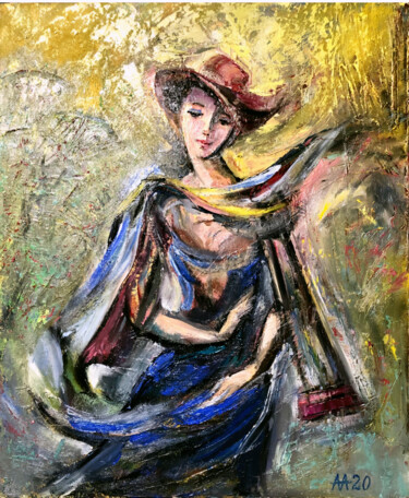 Painting titled "На прогулке" by Alina Asanova, Original Artwork, Oil