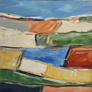 Painting titled "Voyage" by Sophie Dumont, Original Artwork, Oil Mounted on Wood Stretcher frame