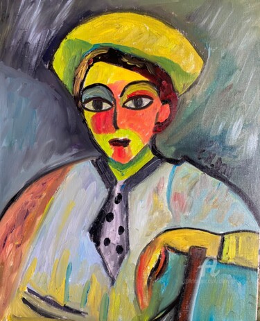 "La blouse bleue" Painting titled ""La blouse bleue"" by Claire Marie Gay, Original Artwork, Oil Mounted on Wood Panel