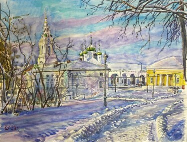 Painting titled "Кострома. Вид на Пр…" by Sergej Smirnov, Original Artwork, Watercolor