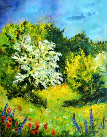 绘画 标题为“Blooming hawthorn” 由Pol Ledent, 原创艺术品, 油 安装在木质担架架上