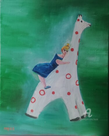 Painting titled "Abstraction "fille…" by Kozar, Original Artwork, Oil Mounted on Wood Stretcher frame