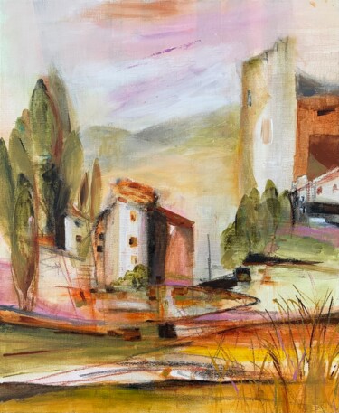 Painting titled "Villas de Toscane 1" by Christelle Veron Cherbonnier, Original Artwork, Acrylic Mounted on Wood Stretcher f…