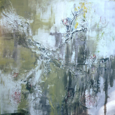 「Cotton Rain」というタイトルの絵画 Annette Wyrick-Solariによって, オリジナルのアートワーク, アクリル ウッドストレッチャーフレームにマウント