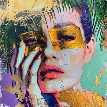 Peinture intitulée "PALMTREE WOMAN POP" par Claudia Sauter (Poptonicart), Œuvre d'art originale, Collage numérique