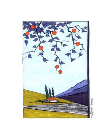 图画 标题为“HOUSE IN ORANGE GRO…” 由Vadim Ponomarenko, 原创艺术品, 标记