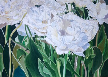 Champ de tulipes sorbet Dessin intitulée "Champ de tulipes so…" par Sandrine Borgniet, Œuvre d'art originale, Crayon