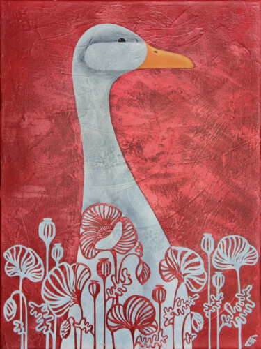 绘画 标题为“Goose in the poppys” 由Yulia Belasla, 原创艺术品, 丙烯