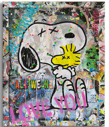 Schilderij getiteld "Snoopy Always be Fr…" door Gardani, Origineel Kunstwerk, Acryl Gemonteerd op Frame voor houten brancard