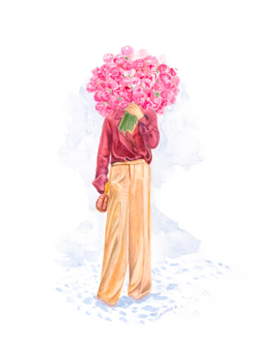 Silky Peony at Passy Peinture intitulée "Silky Peony at Passy" par Audrey Dostes, Œuvre d'art originale, Aquarelle