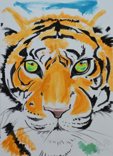 Pittura intitolato "Tiger" da Angelika Schopper, Opera d'arte originale, Tempera Montato su artwork_cat.