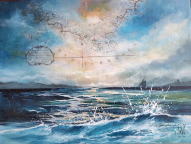 Painting titled "Voyages" by Roselyne Rollant (Evarose), Original Artwork, Acrylic Mounted on Wood Stretcher frame
