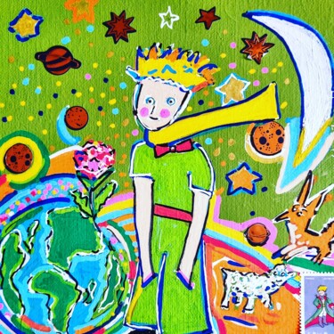 Ζωγραφική με τίτλο "Le petit Prince." από Daniele Jasselin, Αυθεντικά έργα τέχνης, Ακρυλικό Τοποθετήθηκε στο Ξύλινο φορείο σ…
